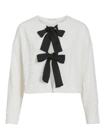 Aria Sequin Bow Top - White