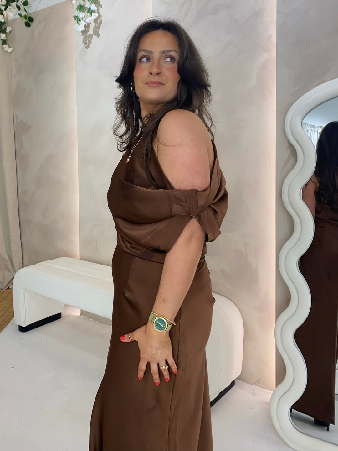 Asymmetric Midi Dress - Chocolate Brown