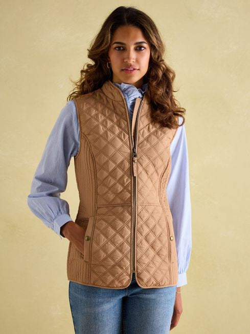 Joules Minx Showerproof Diamond Quilted Gilet - Tan