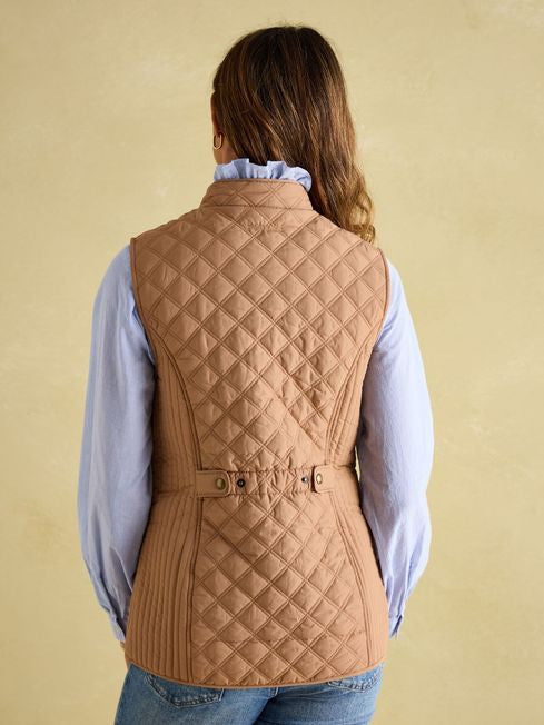 Joules Minx Showerproof Diamond Quilted Gilet - Tan