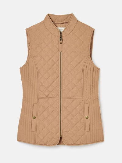 Joules Minx Showerproof Diamond Quilted Gilet - Tan