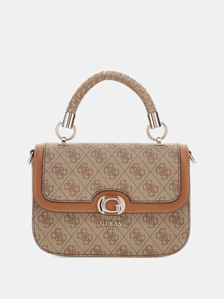 Guess Orlina Logo Top Handle Flap - Latte Logo/Brown