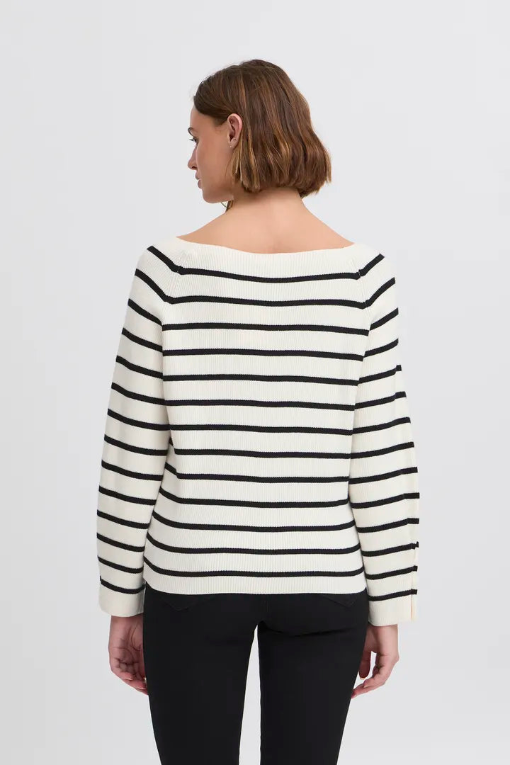 Boston Long Sleeve Knit - Birch/Black stripe