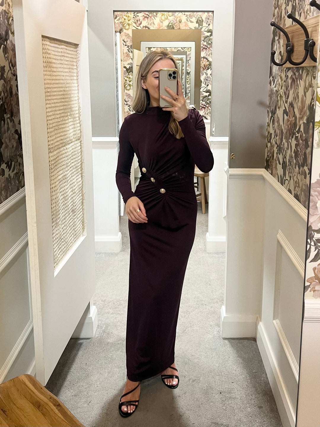 Ruched Midi Dress - Plum