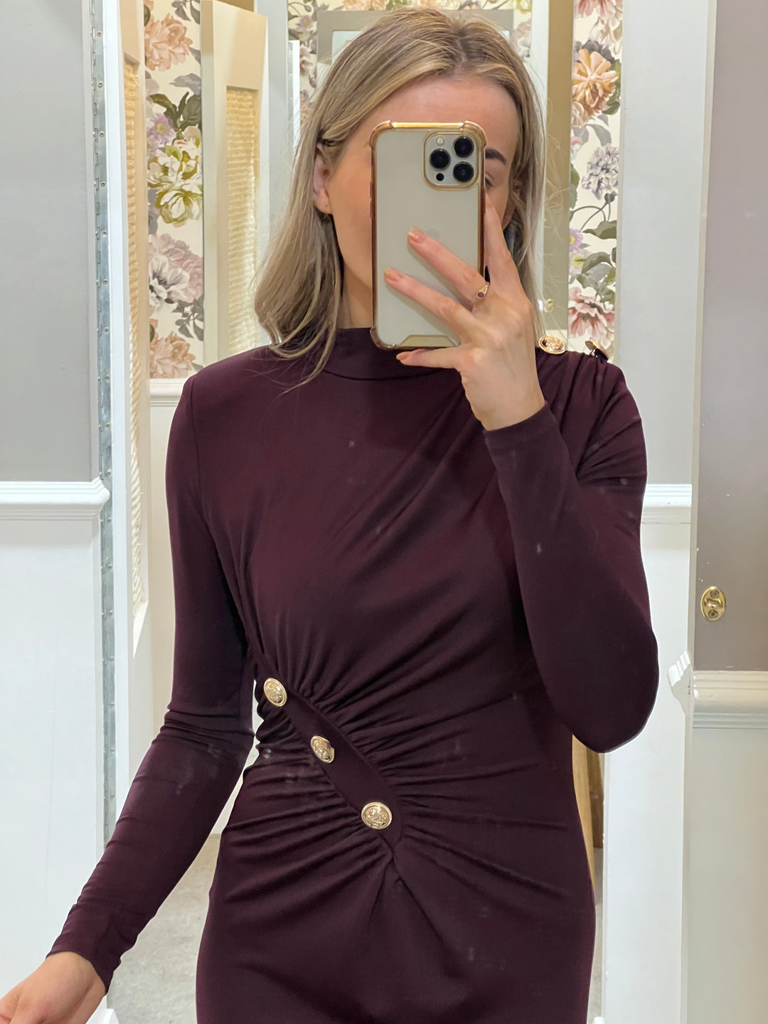 Ruched Midi Dress - Plum