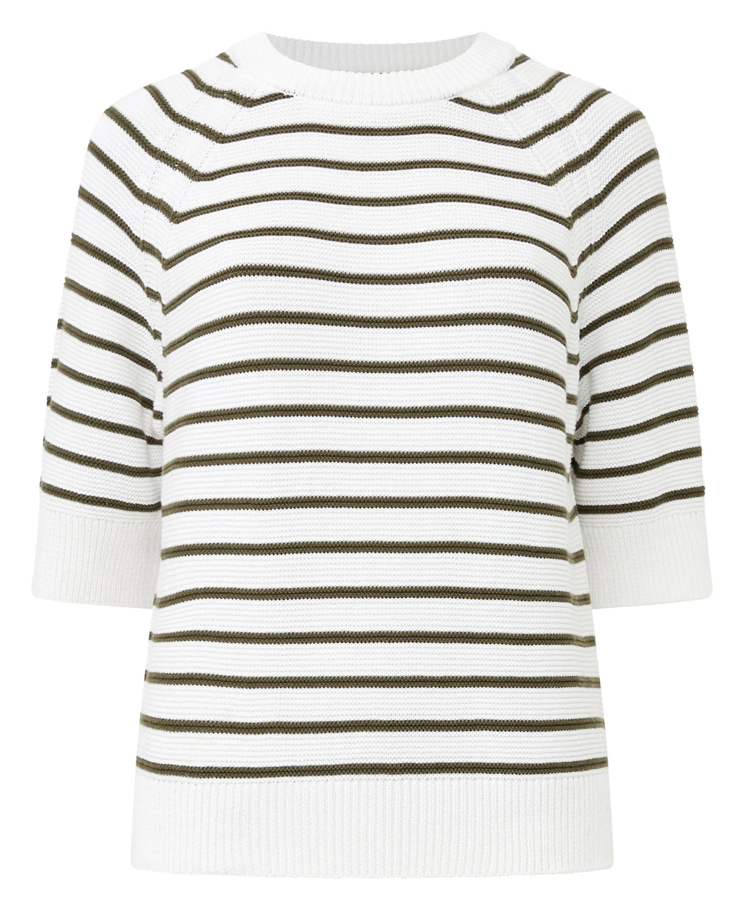 French Connection Lily Mozart Stripe Short Sleeve Jumper - Summer White/Olive