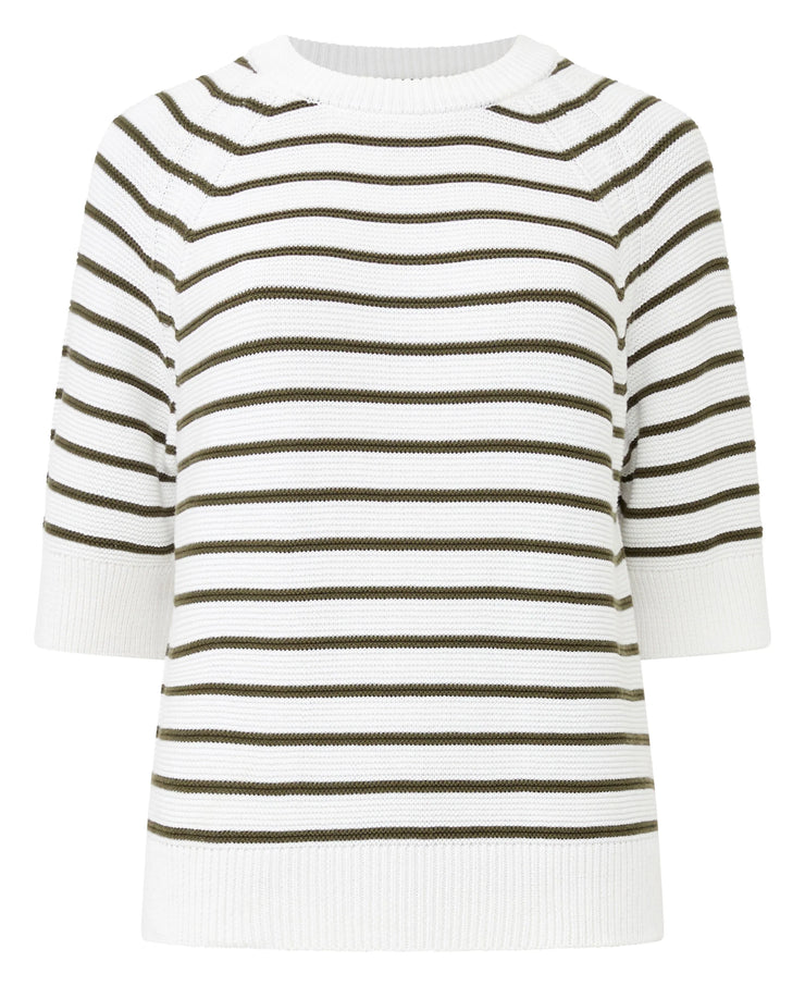 French Connection Lily Mozart Stripe Short Sleeve Jumper - Summer White/Olive