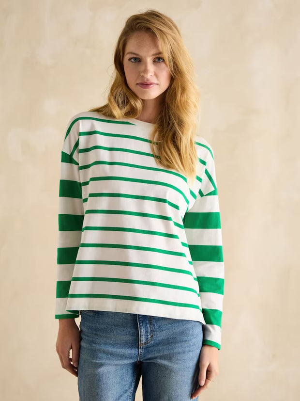 Joules Ellie Long Sleeve Jersey Top - Green/White