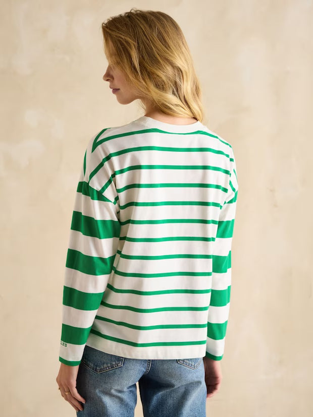 Joules Ellie Long Sleeve Jersey Top - Green/White