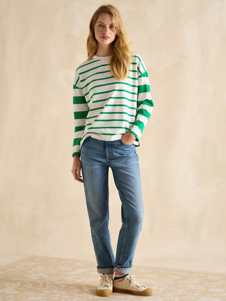 Joules Ellie Long Sleeve Jersey Top - Green/White