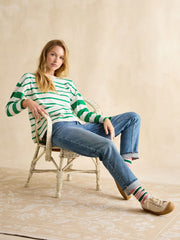 Joules Ellie Long Sleeve Jersey Top - Green/White