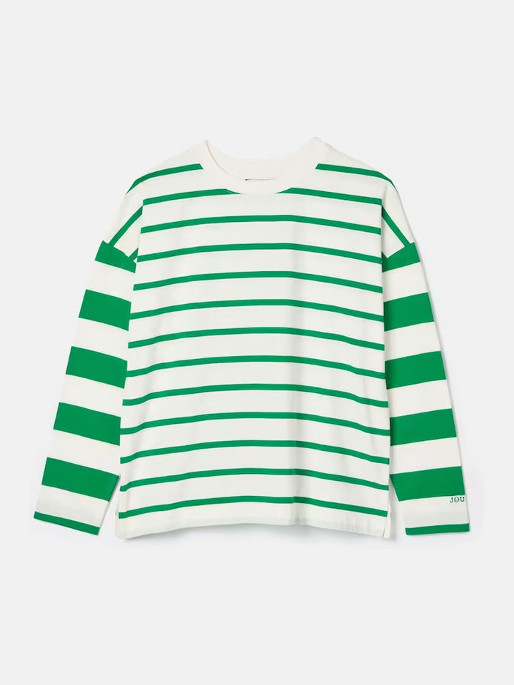 Joules Ellie Long Sleeve Jersey Top - Green/White