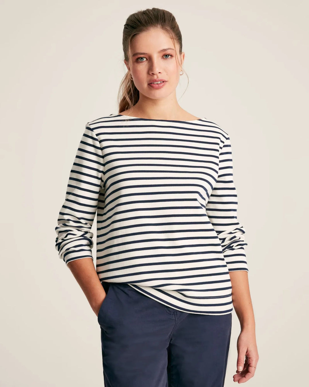 Joules Harbour Boat Neck Breton Top - Cream/Navy