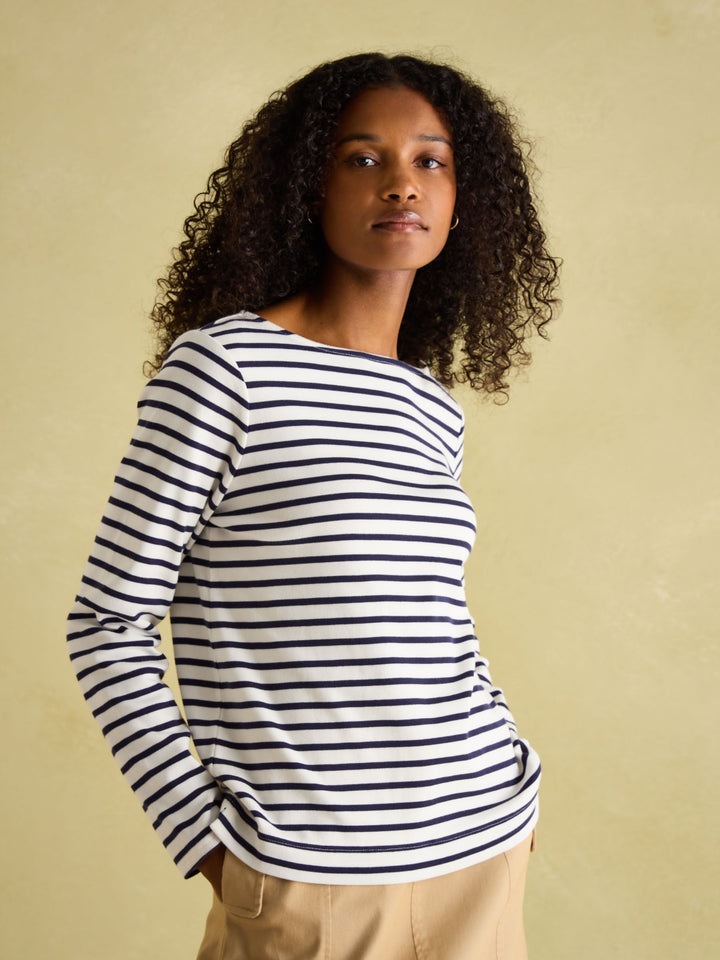 Joules Harbour Boat Neck Breton Top - Cream/Navy