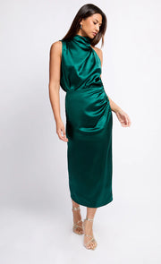 Satin Drape Midaxi Skirt by Vogue Williams - Green