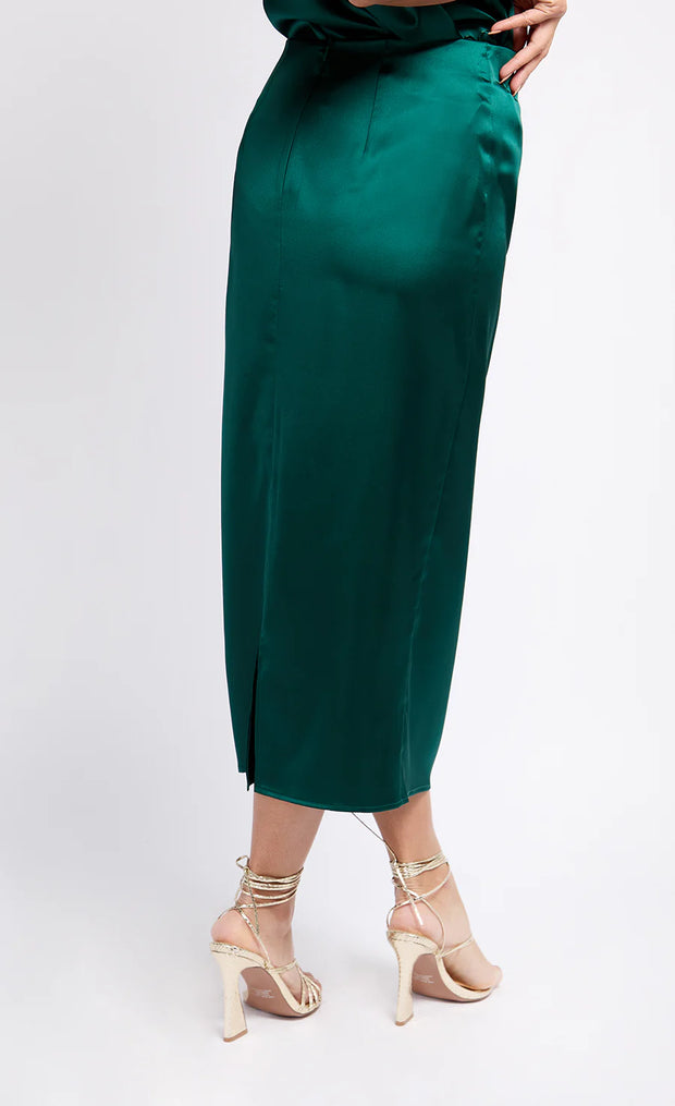 Satin Drape Midaxi Skirt by Vogue Williams - Green