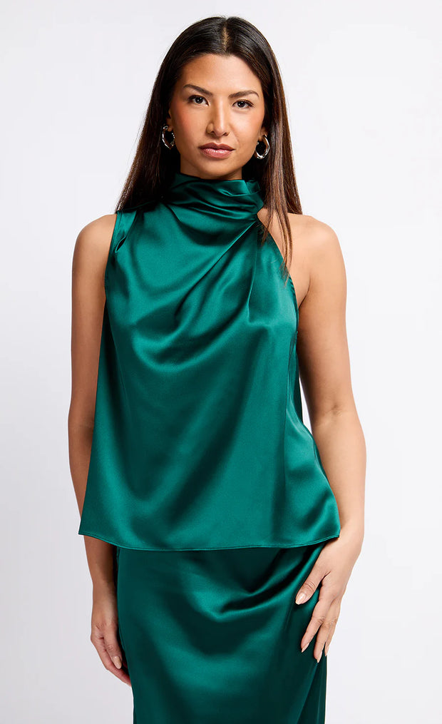 Satin Drape Top by Vogue Williams - Green