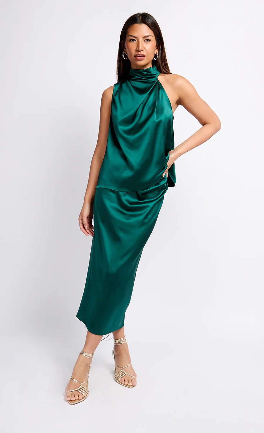 Satin Drape Top by Vogue Williams - Green