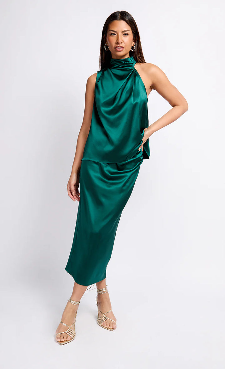 Satin Drape Top by Vogue Williams - Green