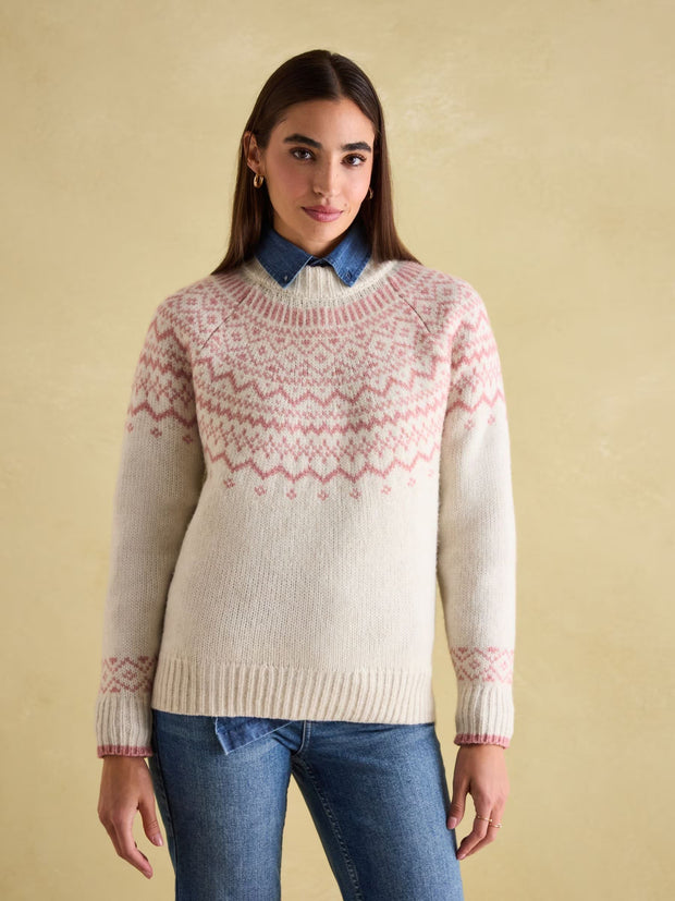 Charlotte Crew Neck Fair Isle Jumper- Cream