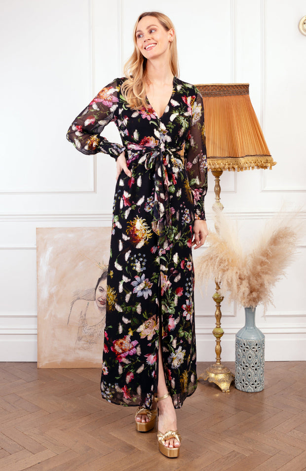 The Dara Button Down Maxi Dress - Black/Multi