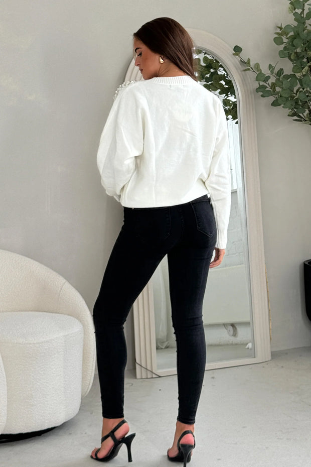 Sia Cream Knit with Pearl & Sequin Wing Detail Jumper