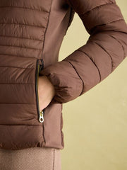 Joules Beckley Padded Showerproof Jacket with Faux Fur Trim - Brown