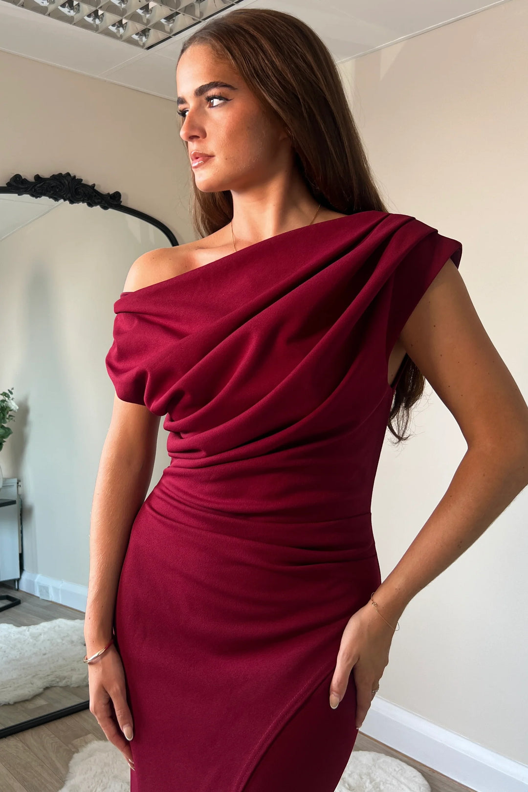 Ariana Asymmetric Midi Dress - Wine