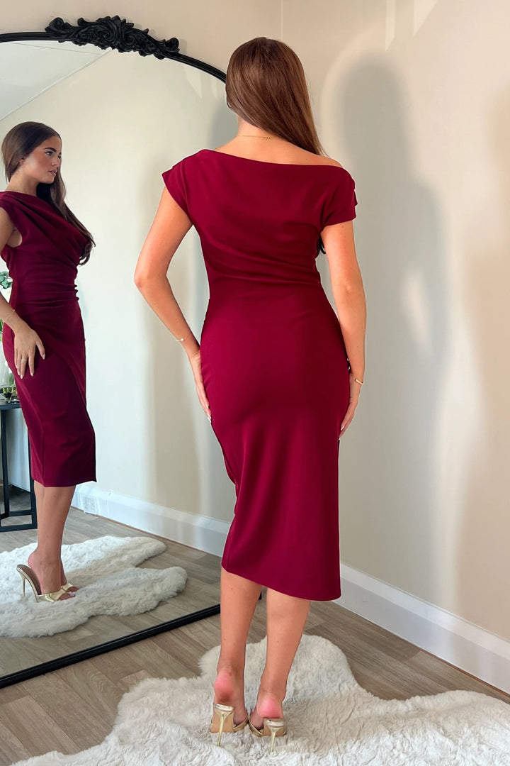 Ariana Asymmetric Midi Dress - Wine