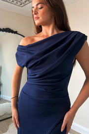 Ariana Asymmetric Midi Dress - Navy