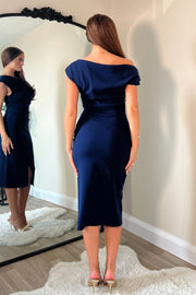 Ariana Asymmetric Midi Dress - Navy