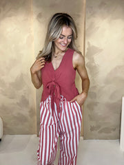Tie Front Frilled Top - Red