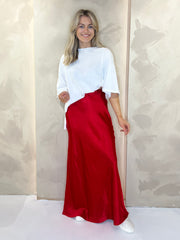 Satin Maxi Skirt - Red
