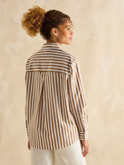 Joules Amilla Longline Relaxed Shirt - Tan & White