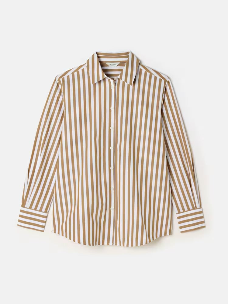 Joules Amilla Longline Relaxed Shirt - Tan & White