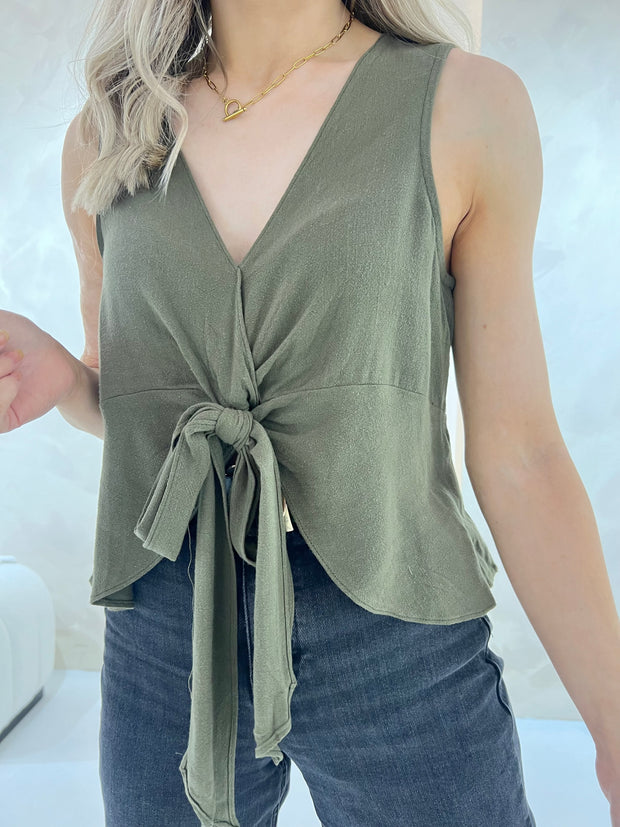 Tie Front Frilled Top - Green