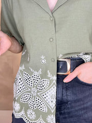 Embroidery Detail Shirt- Green