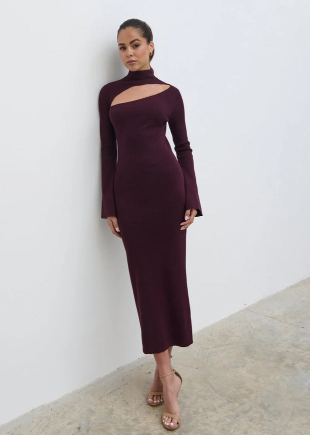 Shani Cut Out Knit Dress - Wine