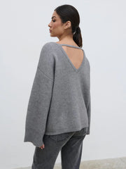 Quinn Slash Neck Knit Jumper - Grey