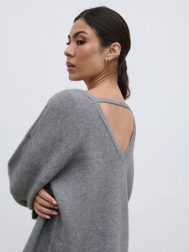 Quinn Slash Neck Knit Jumper - Grey