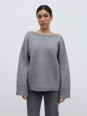 Quinn Slash Neck Knit Jumper - Grey