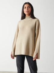 Amory Grown Neck Knit Jumper - Beige