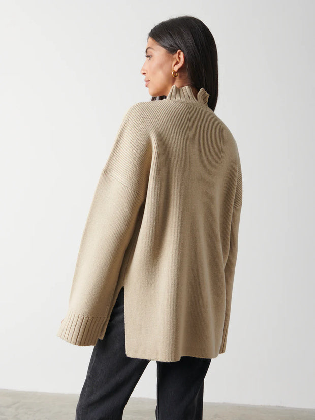 Amory Grown Neck Knit Jumper - Beige