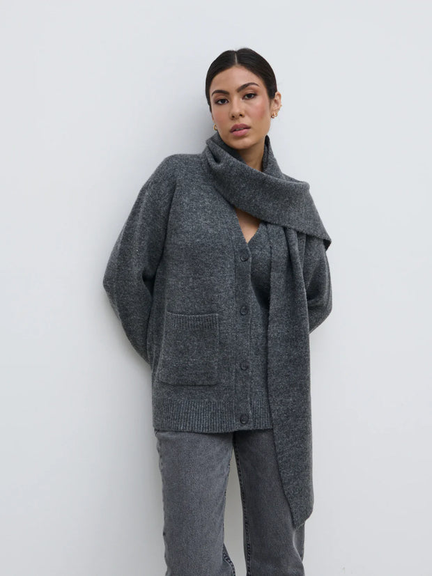 Murphy Cardigan Knit Scarf Set - Charcoal