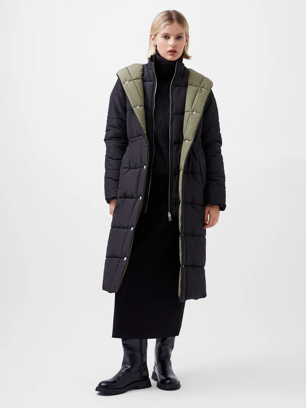 French Connection Auden Double Front Puffer Jacket - Black/Khaki