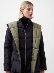 French Connection Auden Double Front Puffer Jacket - Black/Khaki