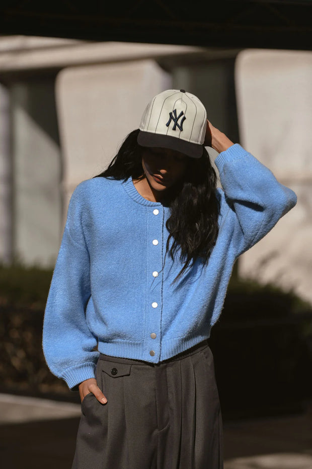 French Connection Melissa Knit Bomber Jacket - Dusted Blue