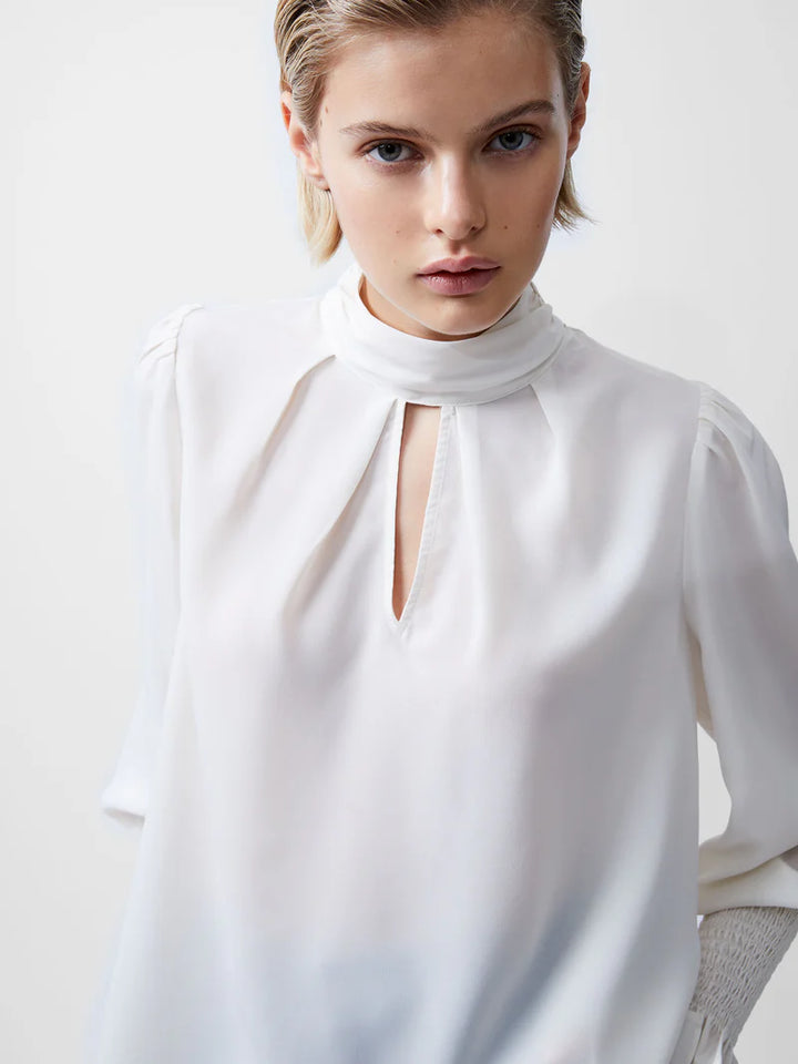 French Connection Crepe Light High Neck Blouse - Cream