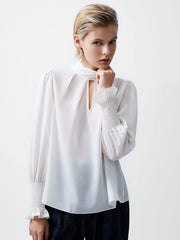 French Connection Crepe Light High Neck Blouse - Cream