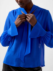 French Connection Eden Long Sleeve Tie-Neck Blouse - Blue